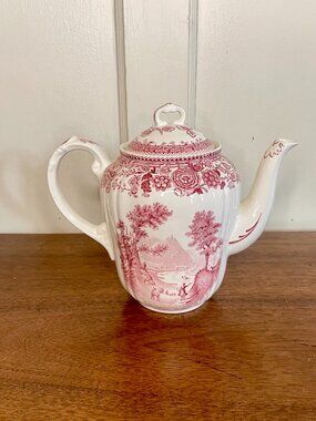 Vintage Villroy & Boch "Burgenland" Teapot Red & White Transferware Cottagecore